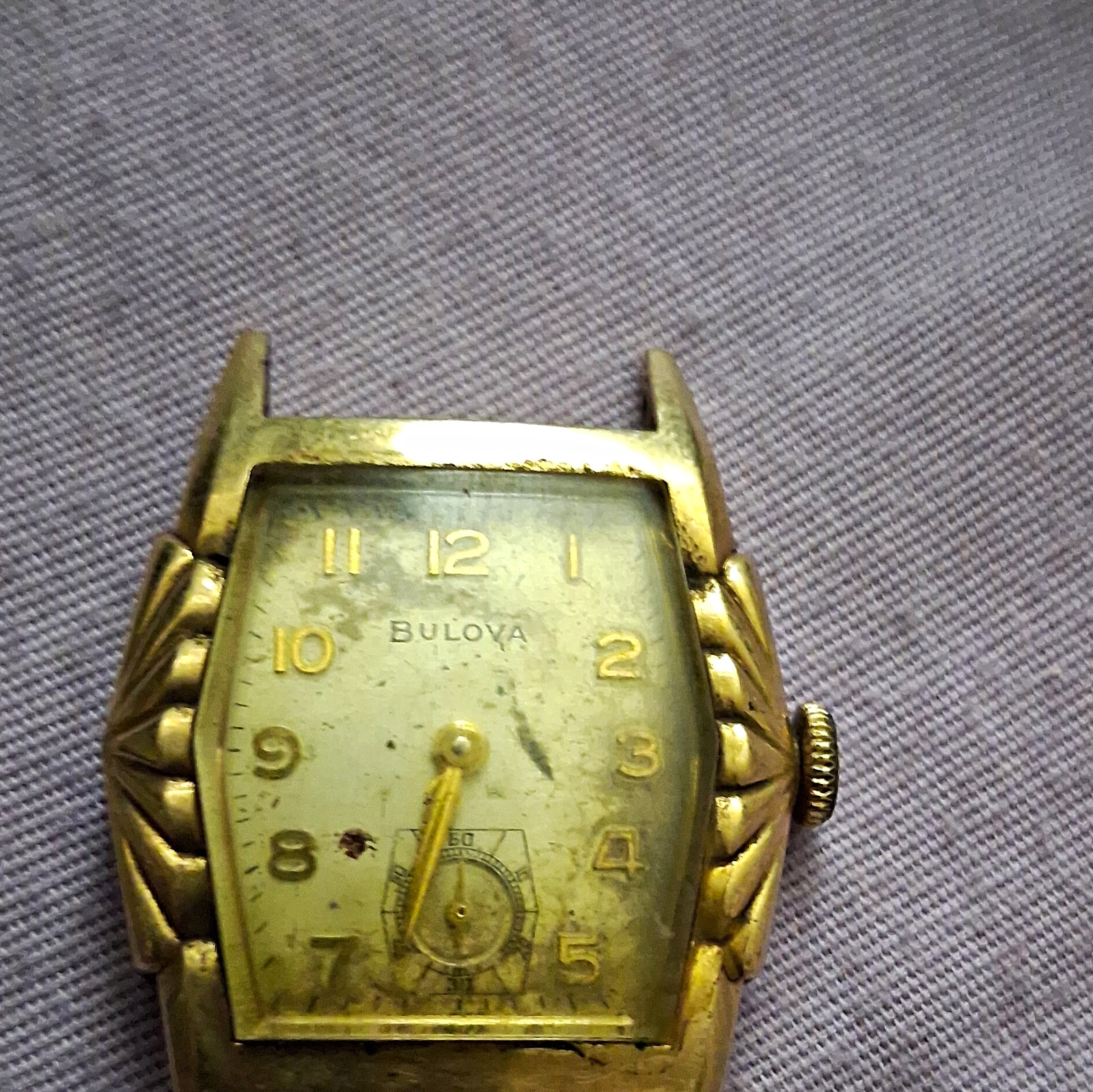Bulova Vintage Art Deco Rectangular Manual Wind Gold Tone Arabic Silver Dial