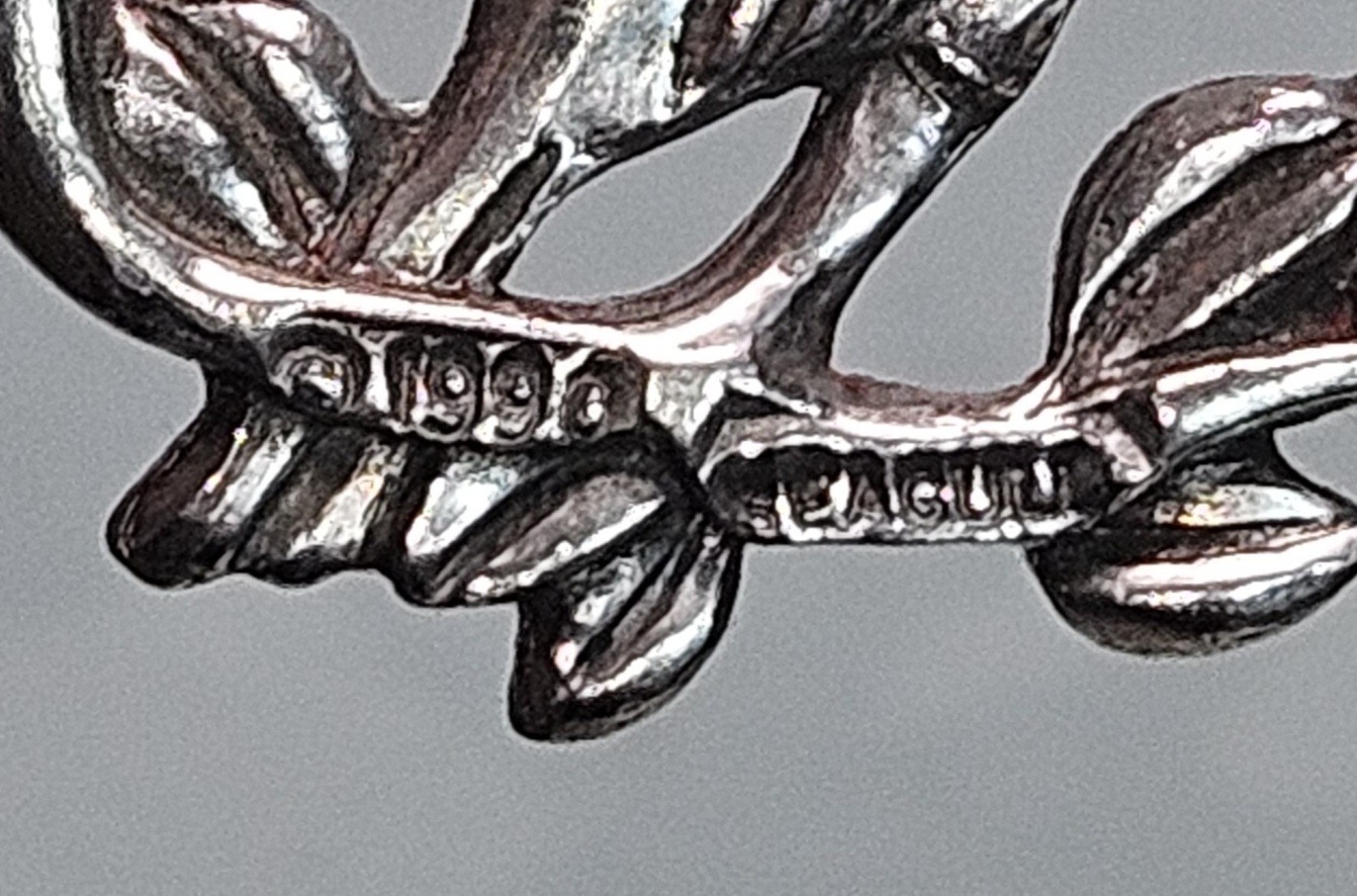 Seagull Pewter Canada Pendant Carved Two Birds and Dogwood Flowers 1990 Vintage