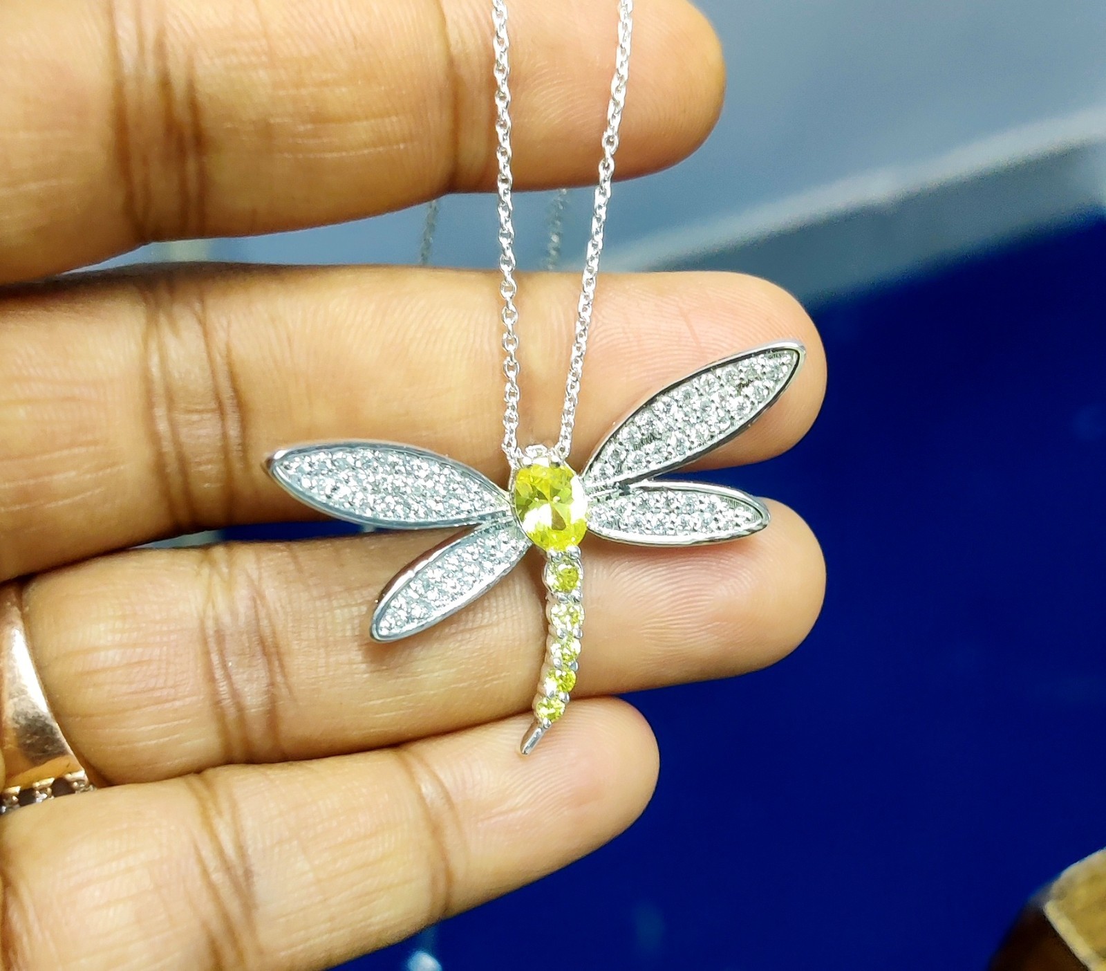 2.50Ct Oval Cut Lab Created Citrine Dragonfly Pendant 14K White Gold Plated