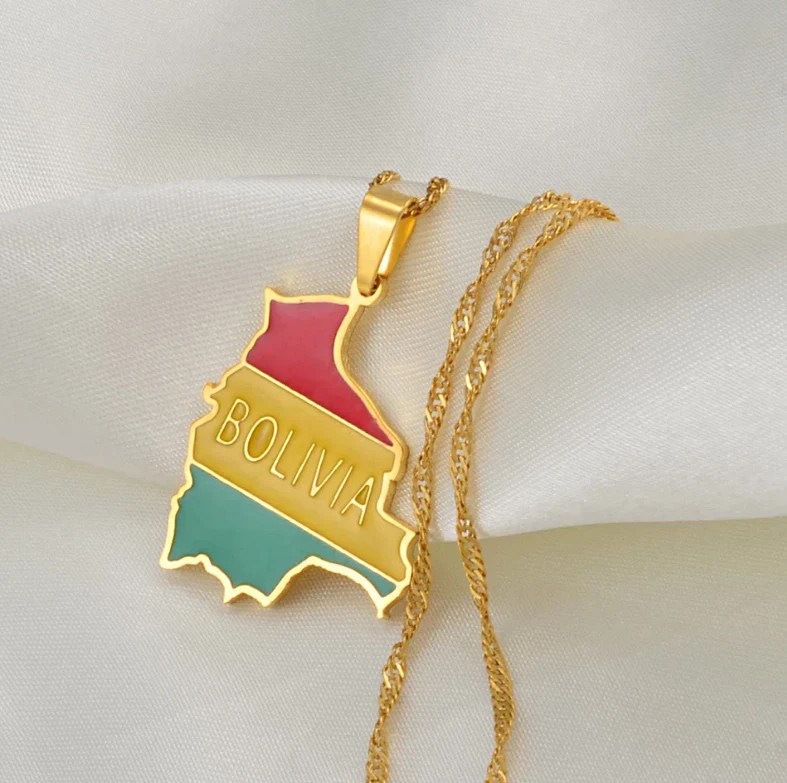 Bolivia map with flag Pendant Necklace