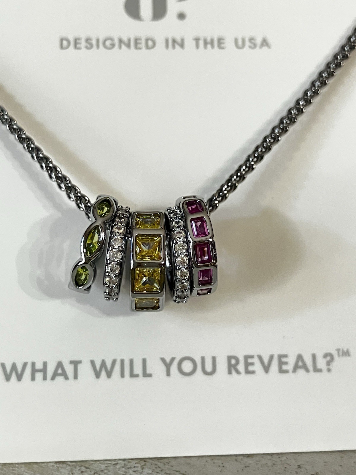Bomb Party Necklace “Dreaming Of You” Gradient of CZ Mini Multi Color Rings Hema