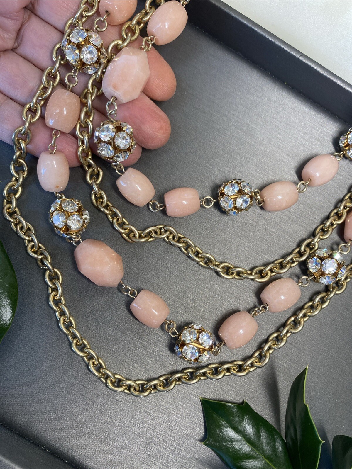 Vintage Necklace Estate Jewelry Pre-Owned Pink Gem Unusual Layered Sautoir