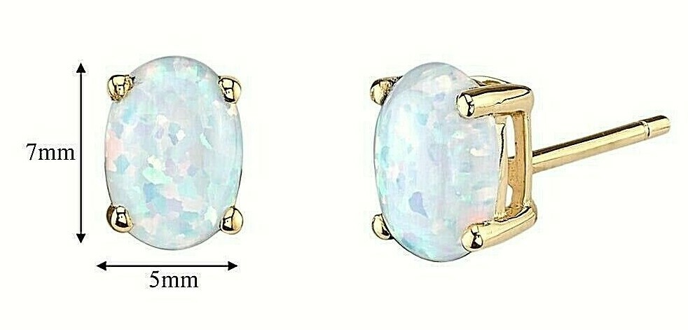 Natural 2.00 Carat Opal Oval Shape Stud Earrings 14K Yellow Gold Value $595