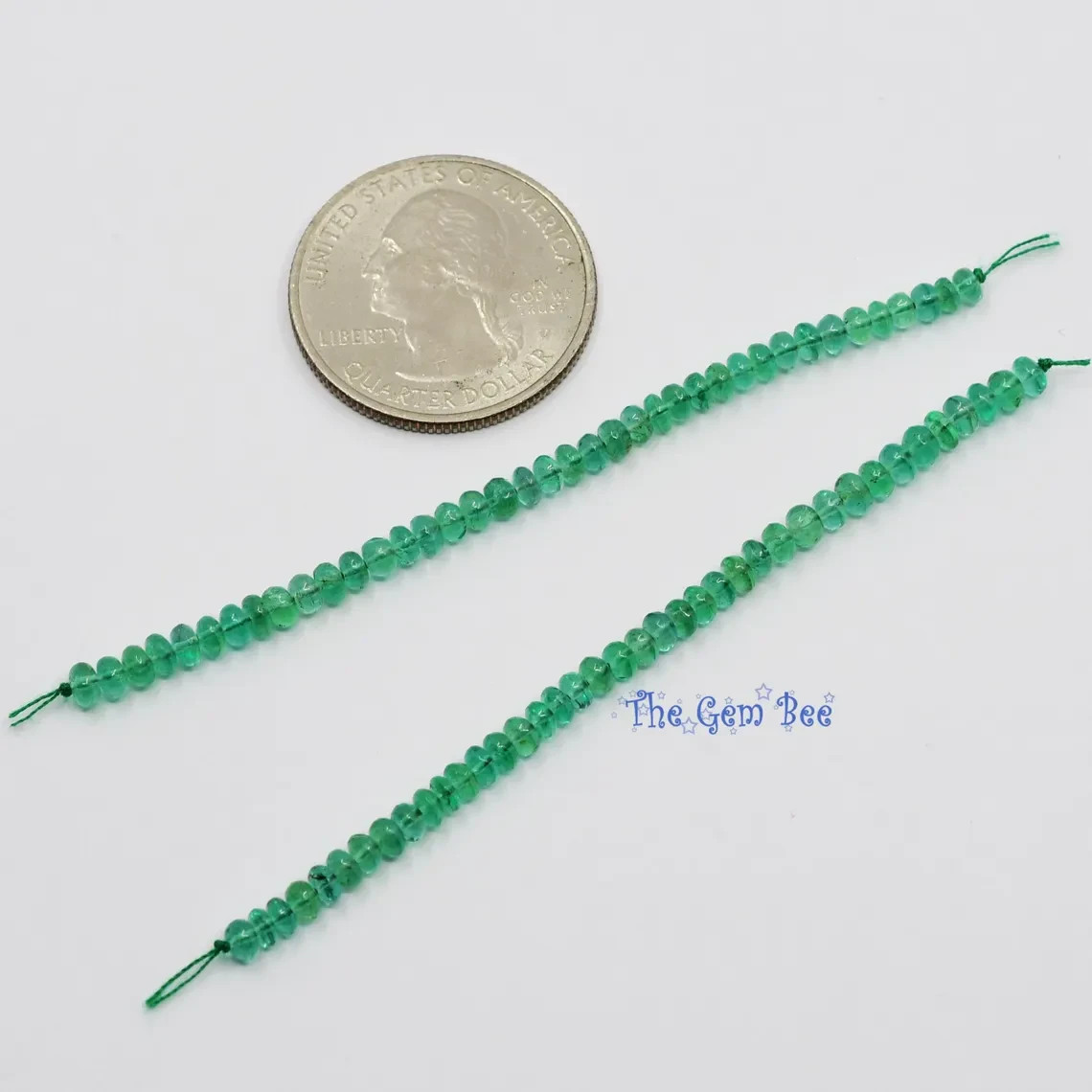 3.3mm-3.5mm Zambian TRANSPARENT Green Emerald Smooth Rondelle Beads 3″ Strand