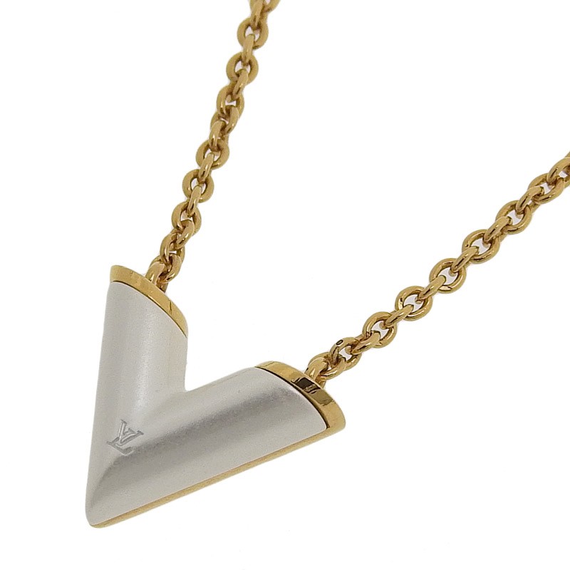 Louis Vuitton Essential V Pearlfection Necklace GP Gold White M69618 45.5 cm