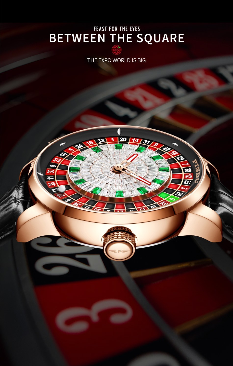 2024 PINDU roulette silver shell black belt button men’s mechanical watch luxury