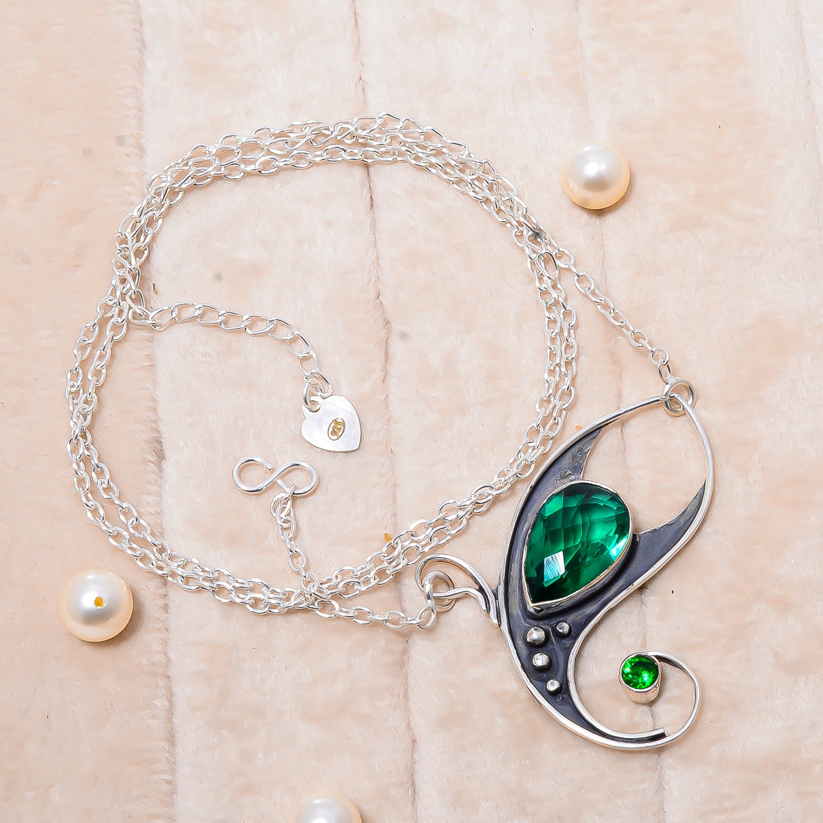 Chrome Diopside Gemstone 925 Sterling Silver Chain Pendant 19-23″ Cp1030811008
