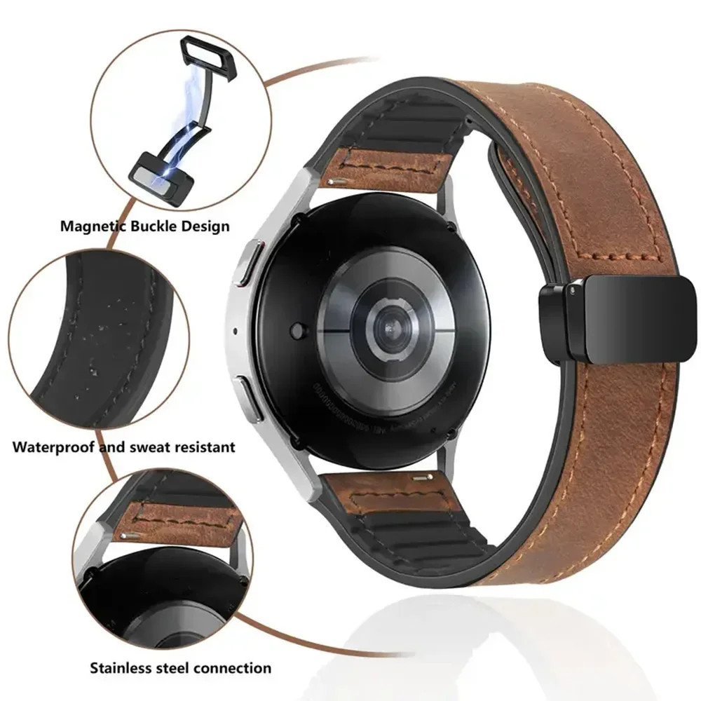 Leather Silicone For Garmin Forerunner 55 245 645 570 165 168 158 Magnetic Strap