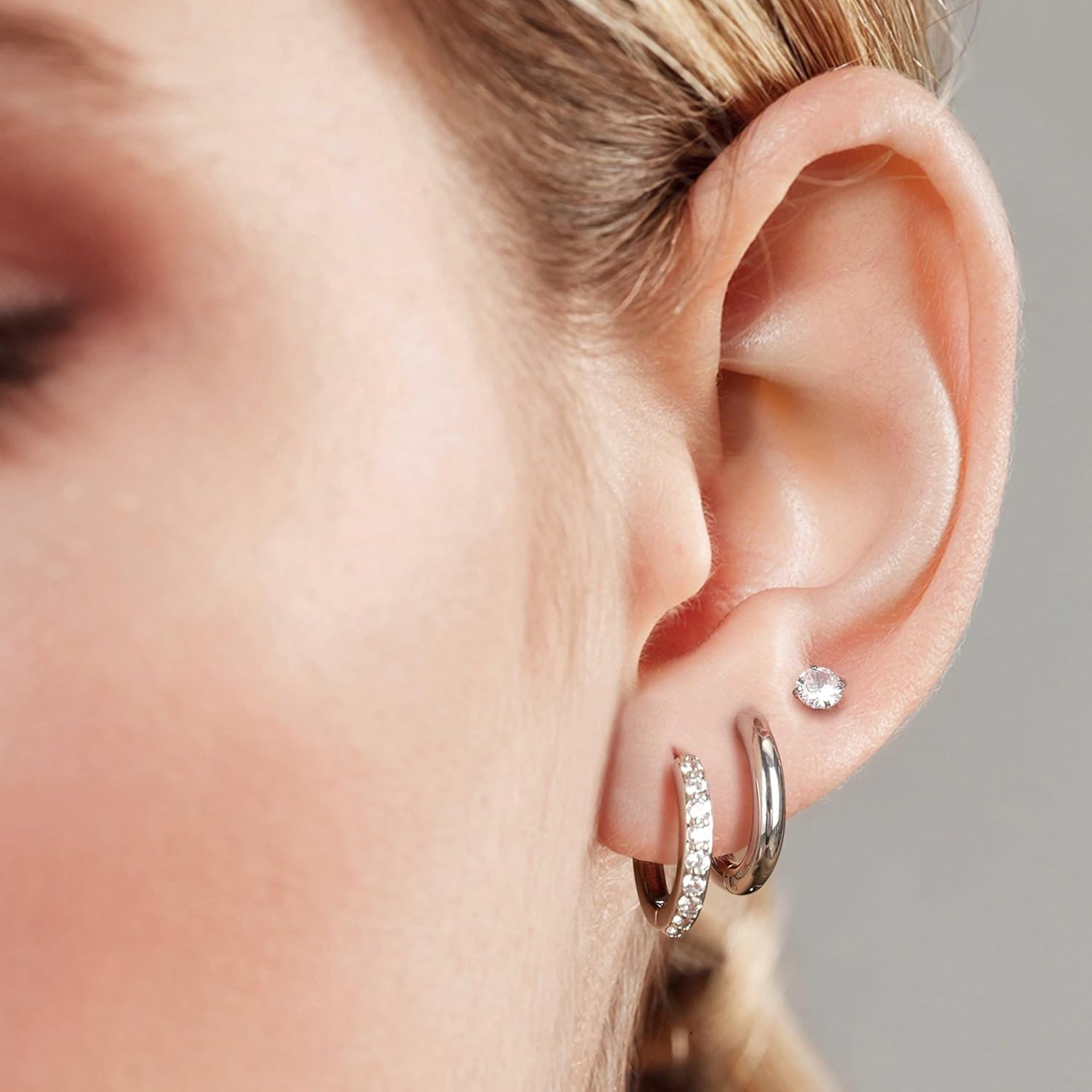 Stylish Surgical Steel Earrings Set: 10 Pairs Lightweight Huggie and Stud Styles