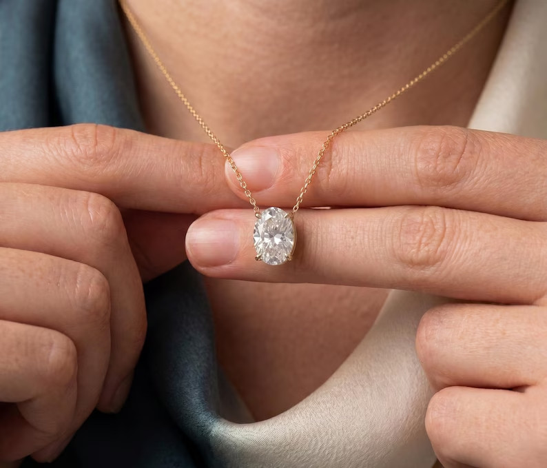 14K Yellow Gold IGI 3 Ct Oval Cut EF/VS1 Lab Grown Diamond Solitaire Pendant 18″