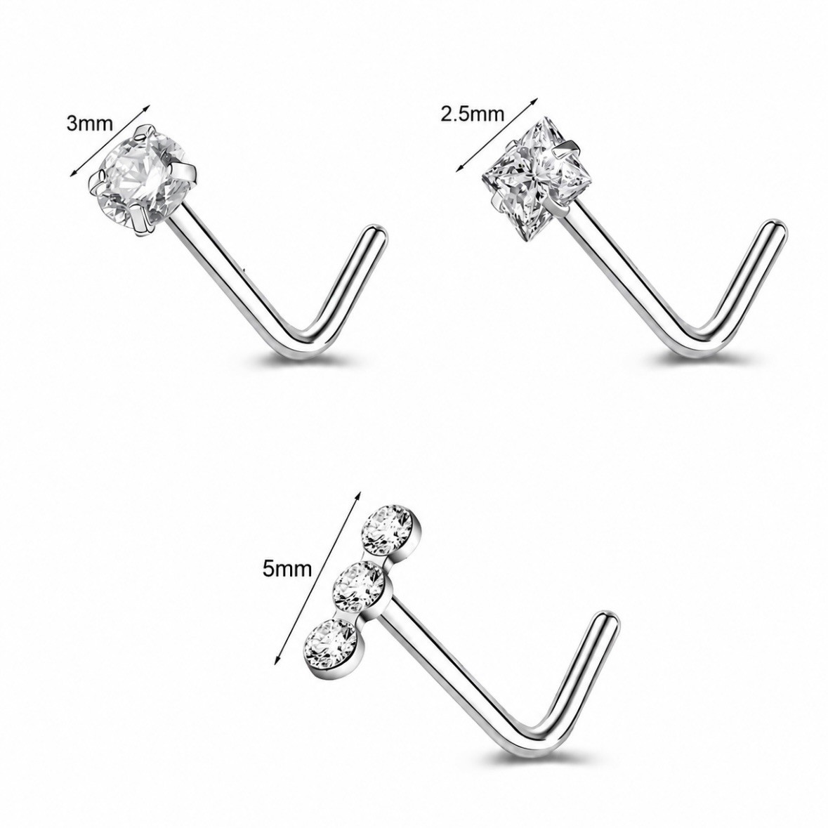 1pc Nose CZ Gem L Shape Stud – Nostril Piercing – Gold Stainless Steel – UK