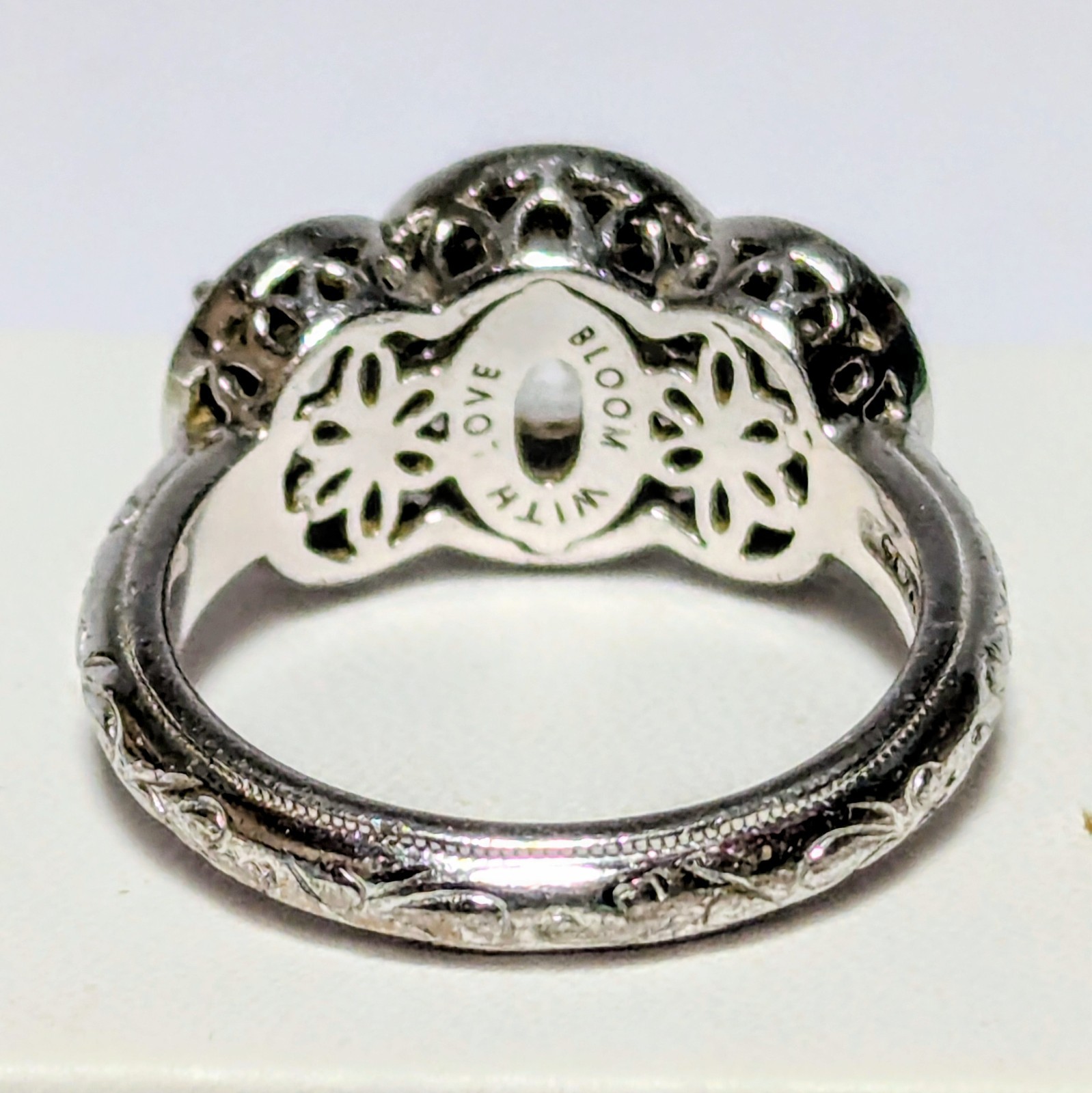 Tacori Sterling Silver Diamonique 925 CZ Bloom With Love 3 Stone Ring Size 7