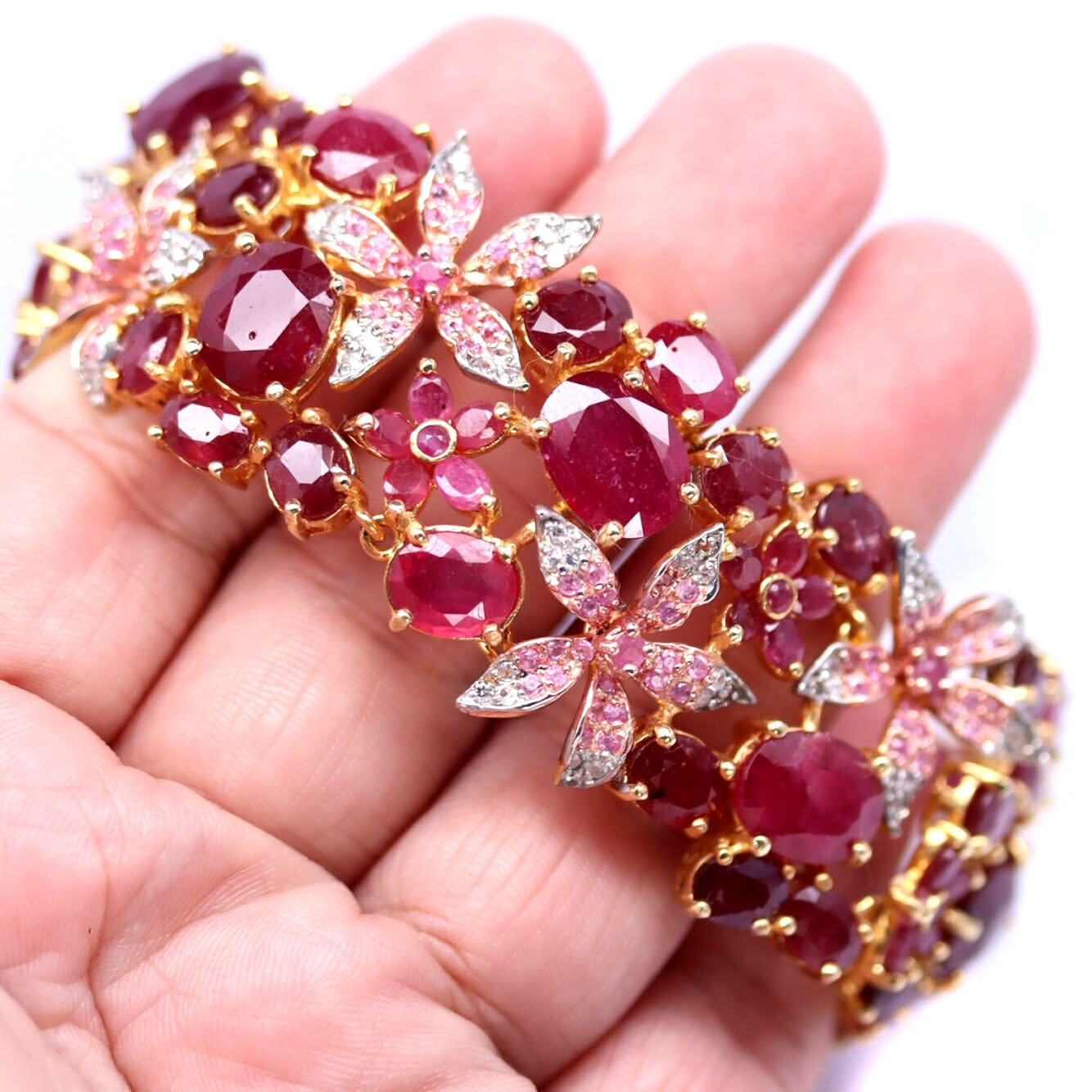 Red Ruby Bracelet 925 Sterling Silver Sapphire Zircon Statement 9.5