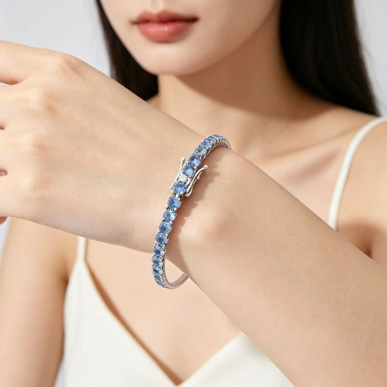4mm Hip Hop Men Women Blue/Purple/White Tennis Chain Round Bracelet 6-8″
