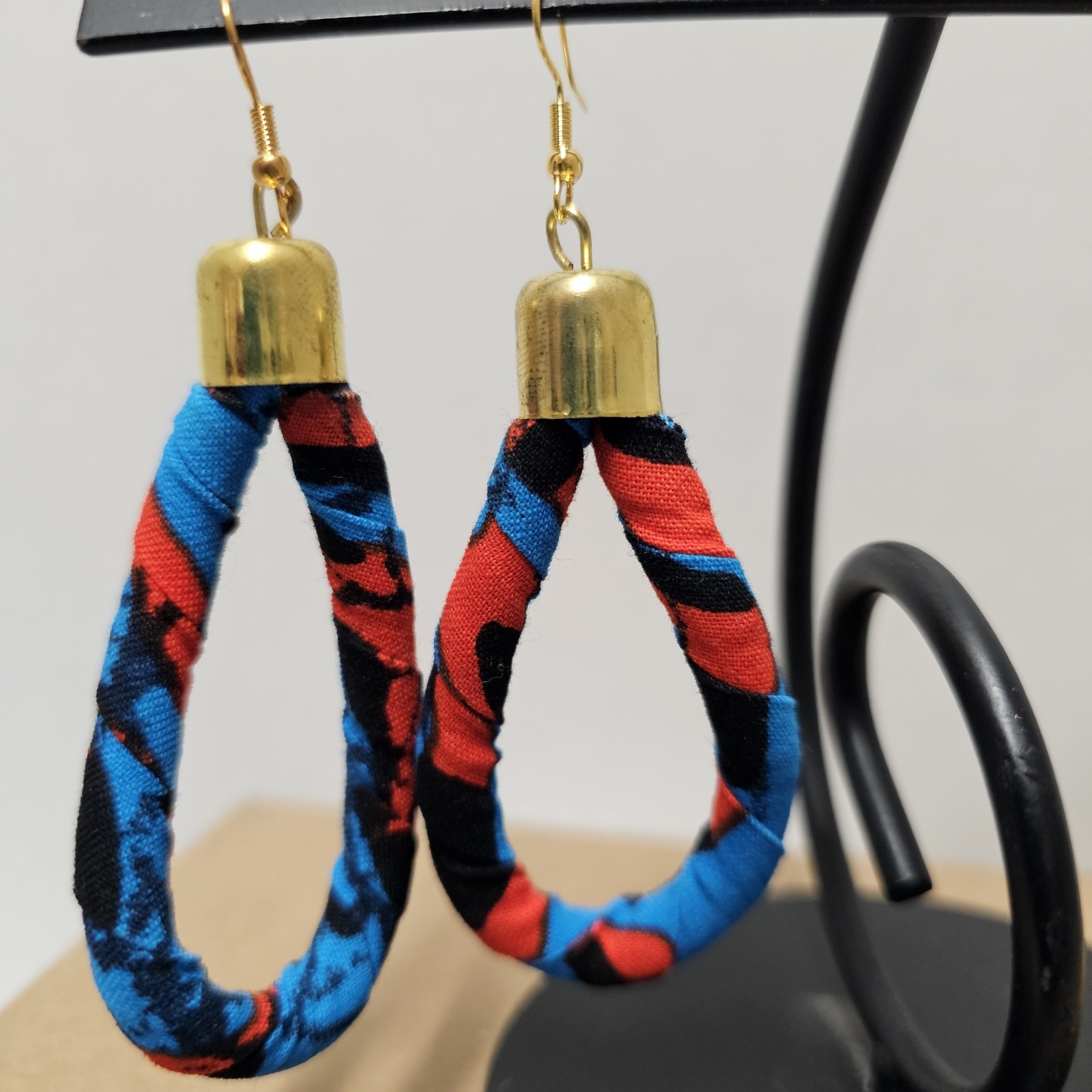 African- Handmade- Kitenge- Cloth Teardrop Earrings- Kenya- New- A