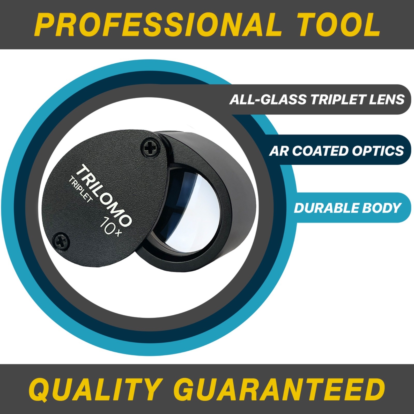 TRILOMO (ex BelOMO) 10x Triplet Loupe Magnifier. Black Egg. 21mm (.85″)