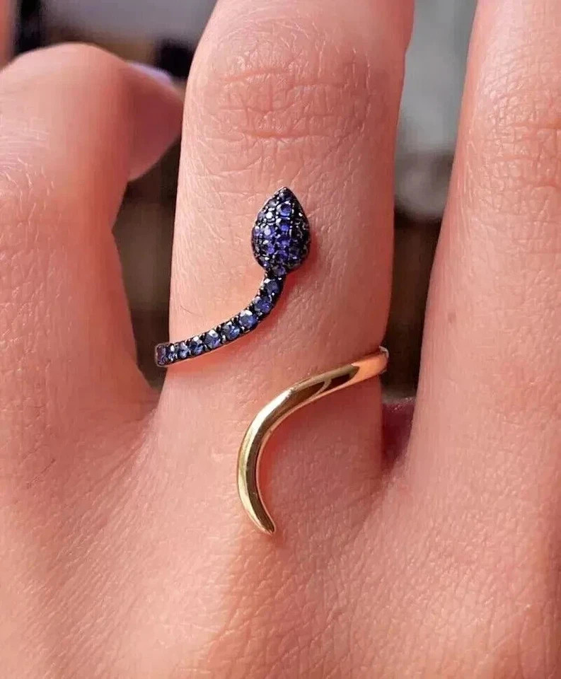 2ct Round Cut Simulated Sapphire Snake Open Bypass Ring 14k Yellow Gold Plated