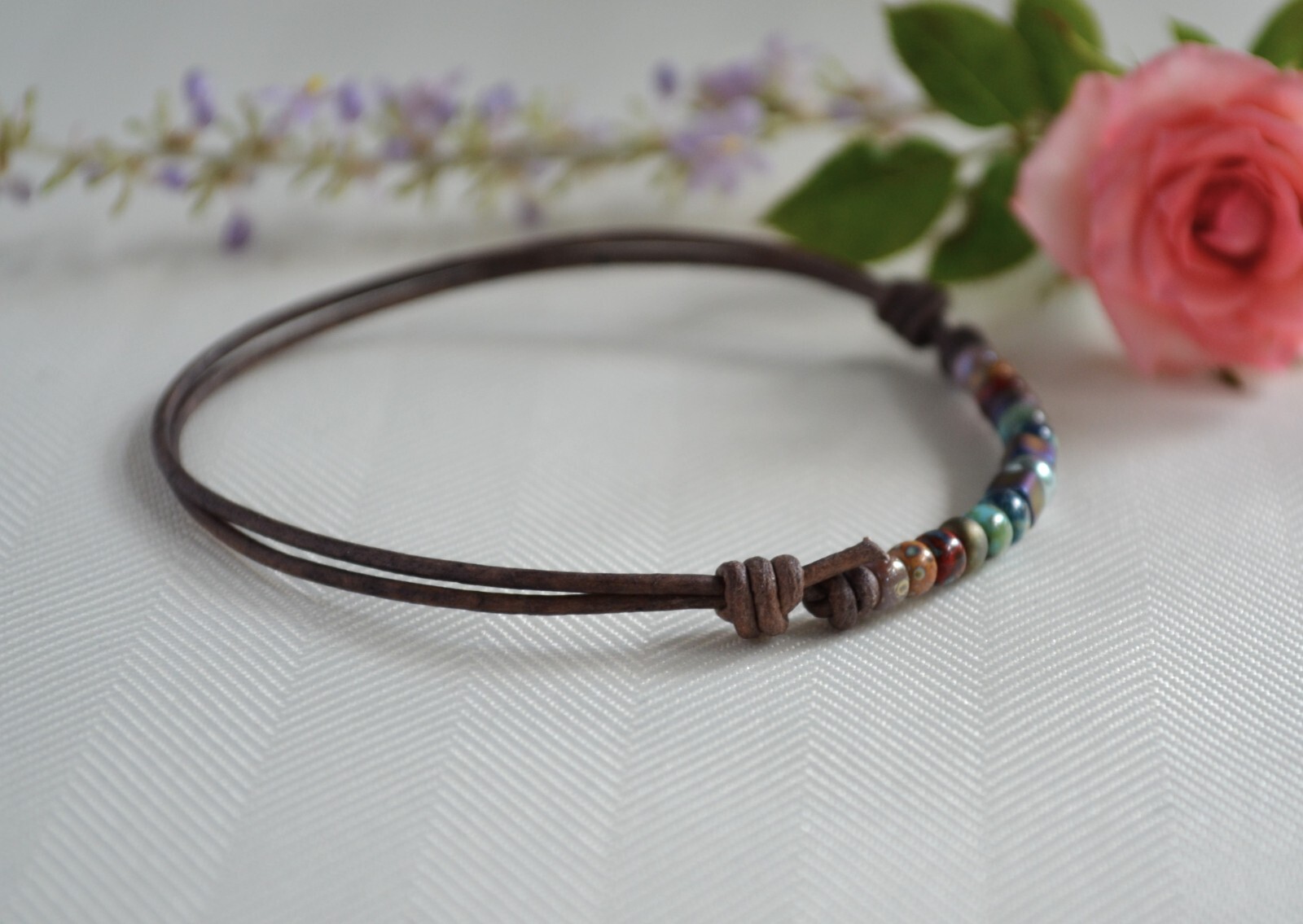 Multi-Color Bead Leather Anklet Beaded Ankle Bracelet Women’s Ankle Jewelry