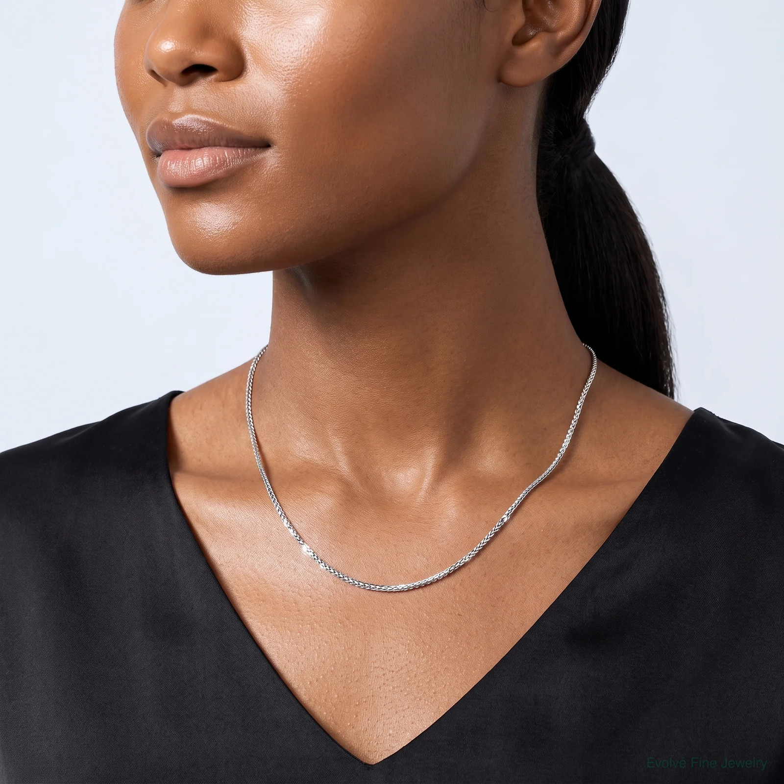 14K White Gold .8mm Diamond-Cut Quadra Wheat Chain Necklace 16″-24″