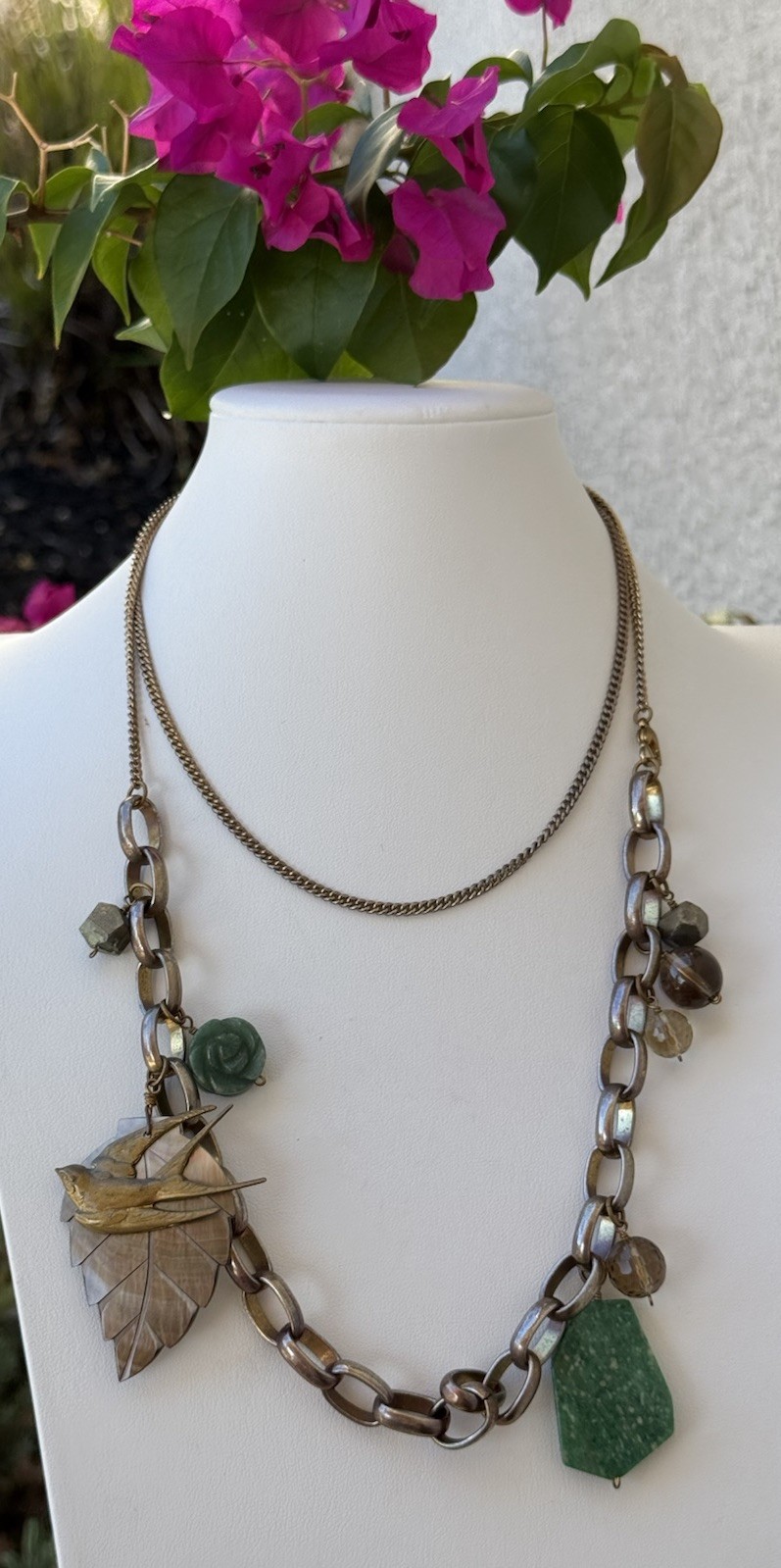 Artisan Boutique Mixed Media Antique Gold Plated Charm Necklace Very Cool!