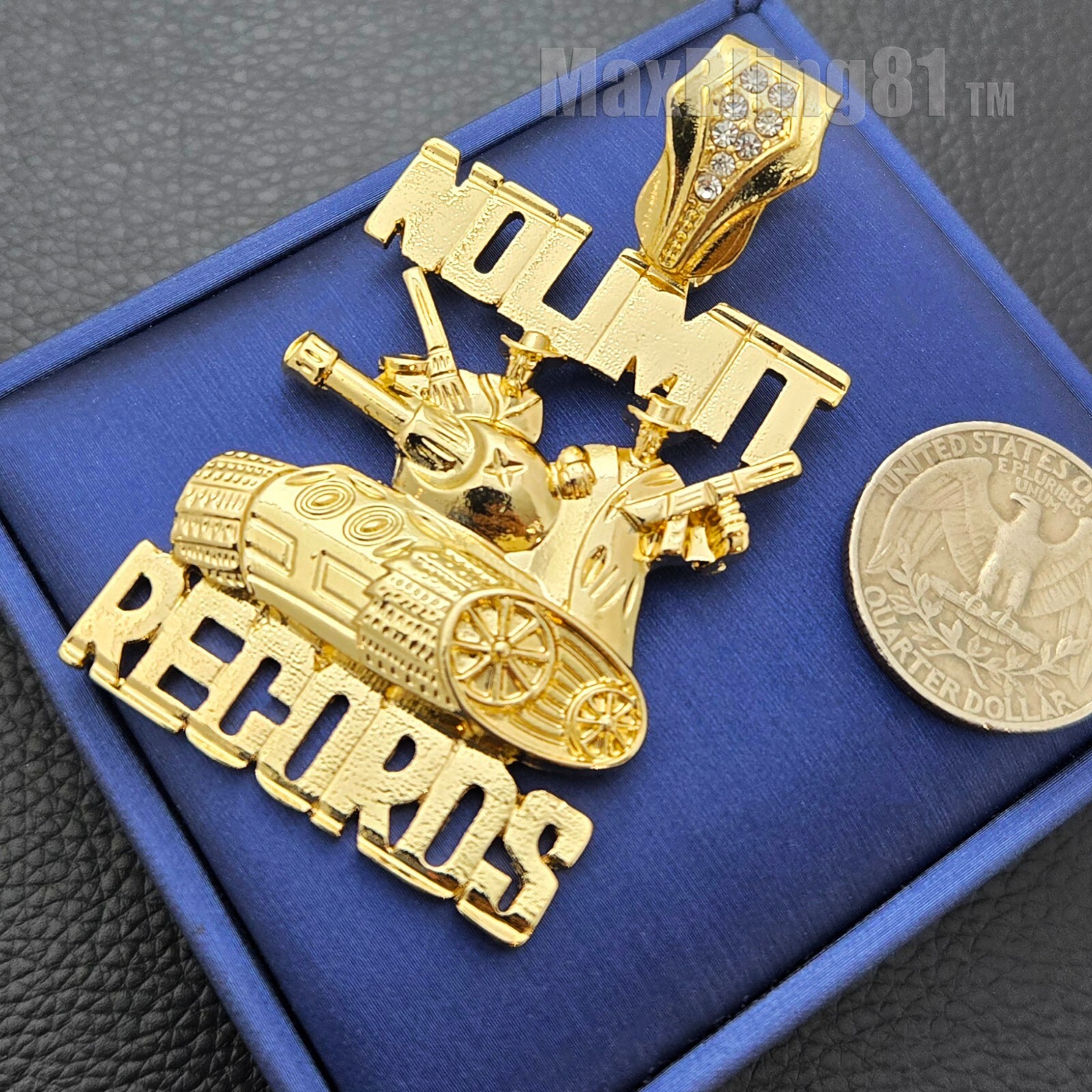 Men’s NO LIMIT RECORDS Tank Pendant & Iced CZ Cuban Chain Hip Hop Style Necklace