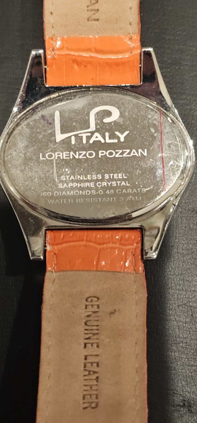 Lorenzo Pozzan ORANGE Diamond Bezel MOP Date Dial Oval Watch LP Italy 746-20-285