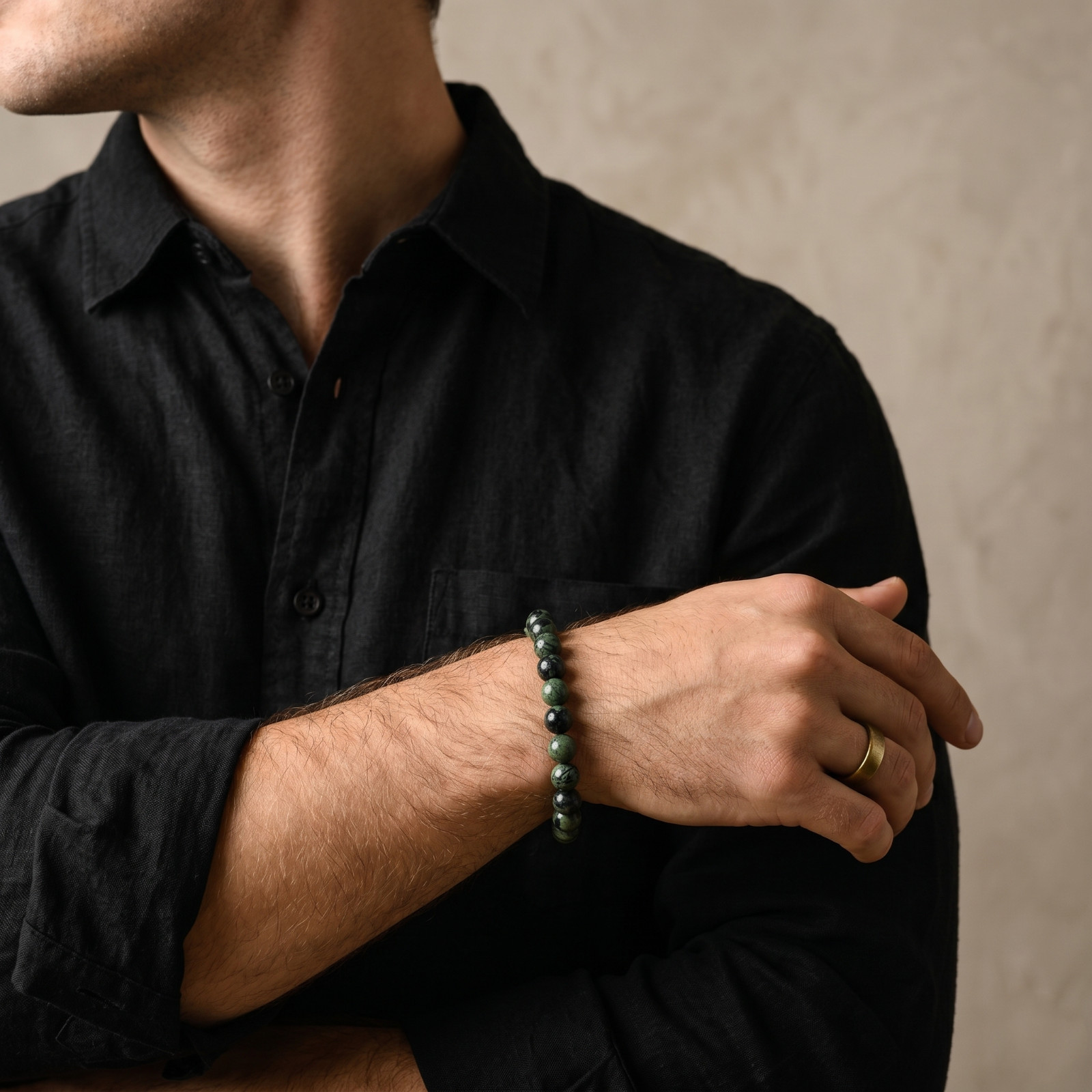 Kambaba Jasper Bracelet for Men – 7.5″ 8mm Calming Protection Jewelry