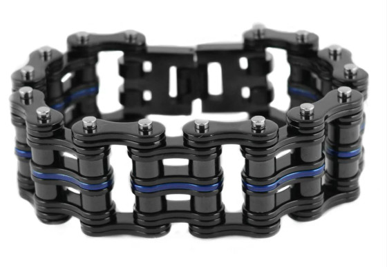 25mm Primary Bike Chain Bracelet Black/Blue Line Stainless Steel 3