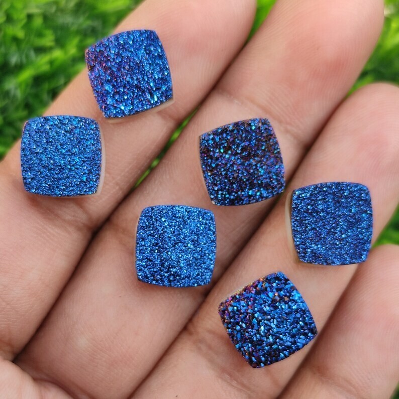 10 Pcs Natural Titanium Agate Druzy Quartz Jewelry Making Cushion Drusy Lot