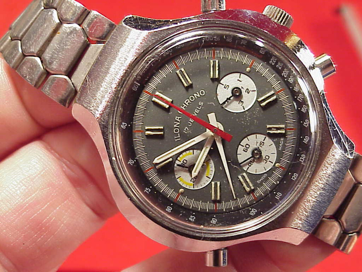 VINTAGE 45MM ILONA CHRONOGRAPH WRISTWATCH 1975 2 SWEEP HANDS MIN HOUR REGISTERS
