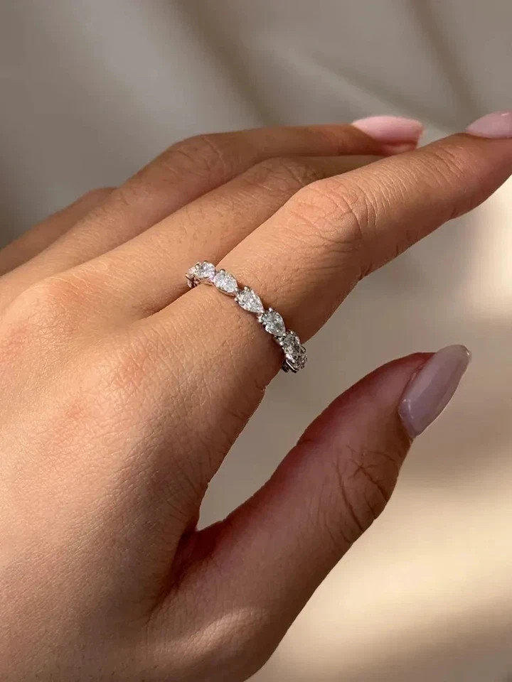 1.00Ct Pear Cut Natural Diamond Eternity Wedding Band 950 Platinum Size 6 7 8 9