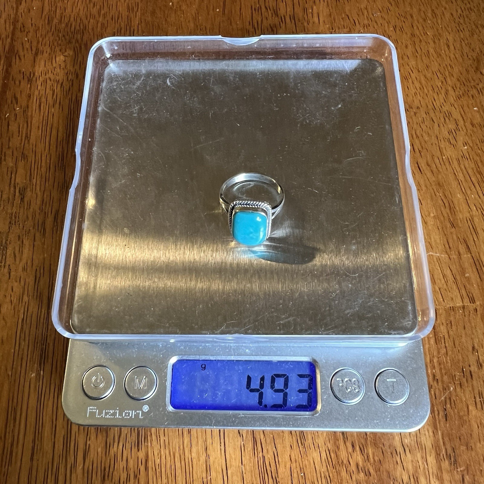 925 Sterling Kingman Turquoise Ring Size 7.25 Rectangular Cabochon