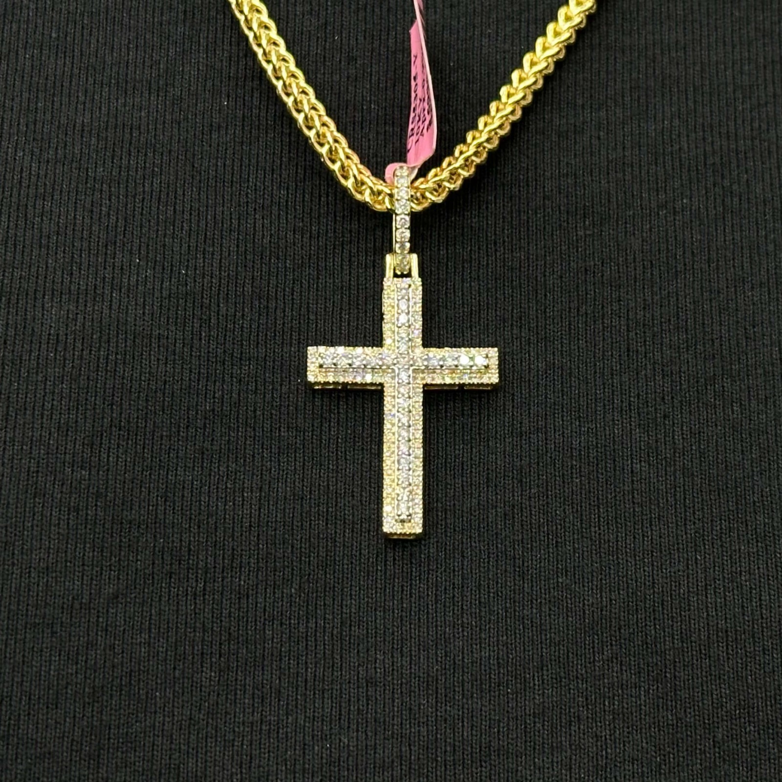 Genuine Diamond Cross Charm 0.90 CTW with 10k Gold Pendant Unisex