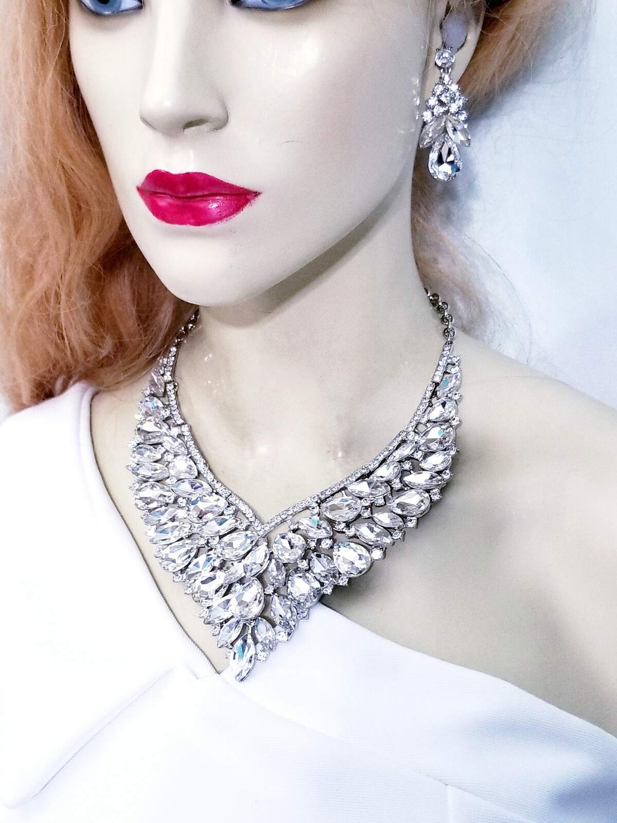 AB Rhinestone Austrian Crystal Choker Necklace Earring Pageant Drag Prom