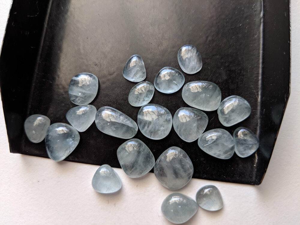 7-8.5mm Aquamarine Plain Cabochons, 5 Pcs Natural Plain Free Form Shape