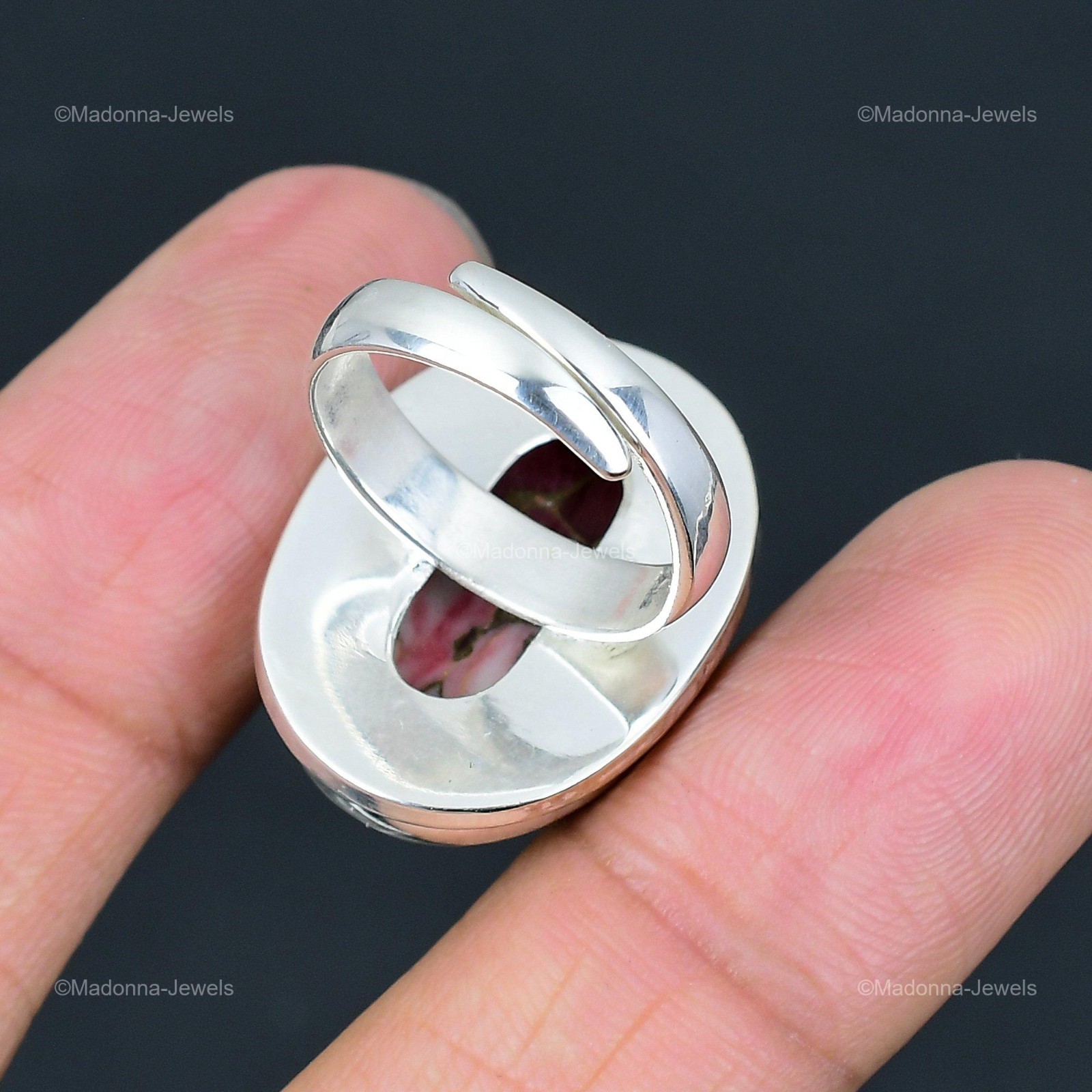 Oval Natural Kingman Red Mohave Copper Turquoise Sterling Silver Ring Jewelry