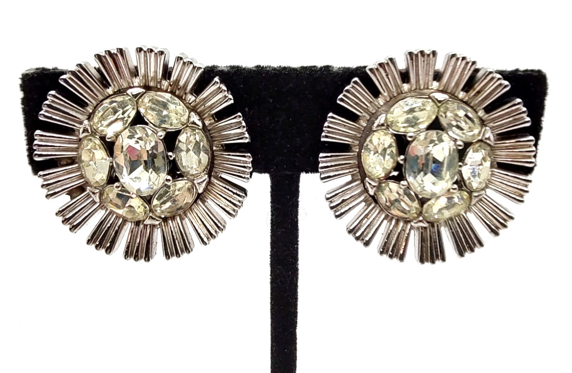 Crown Trifari Alfred Philippe Sparkling Rhinestone Earrings Great Condition!