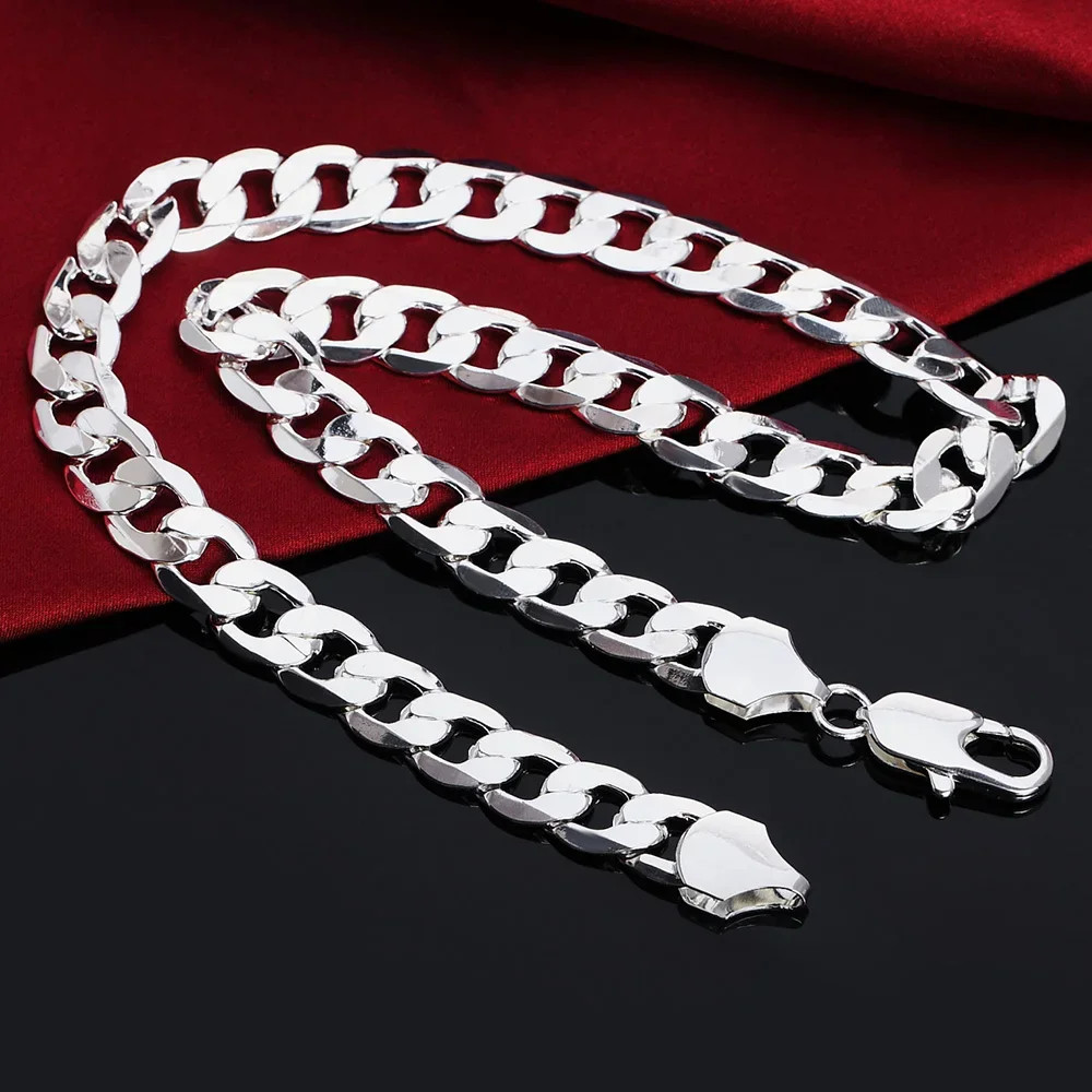 925 sterling Silver necklace for men classic 12MM chain 18-30 inch fine Fashion