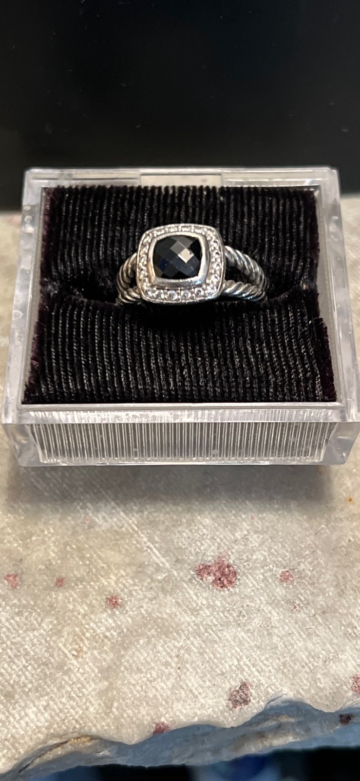 David.Yurman 925 Sterling 11.8mm Albion w 7mm Black Onyx & Diamonds Ring Size 7