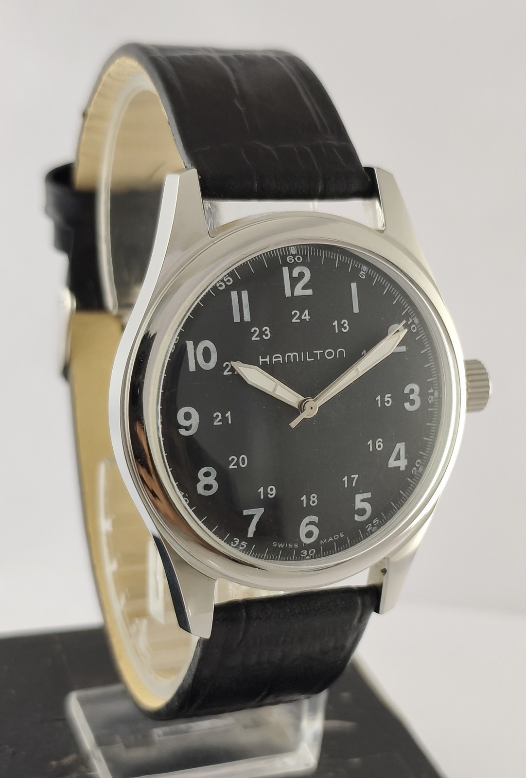 Vintage Refurbished Hamilton Hand-Winding Black Dial 17 J Men Watch Leather Band