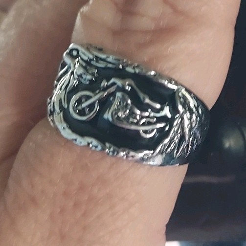 Silver Plated Zinc Eagle And Motorcycle Design Ring Size 10