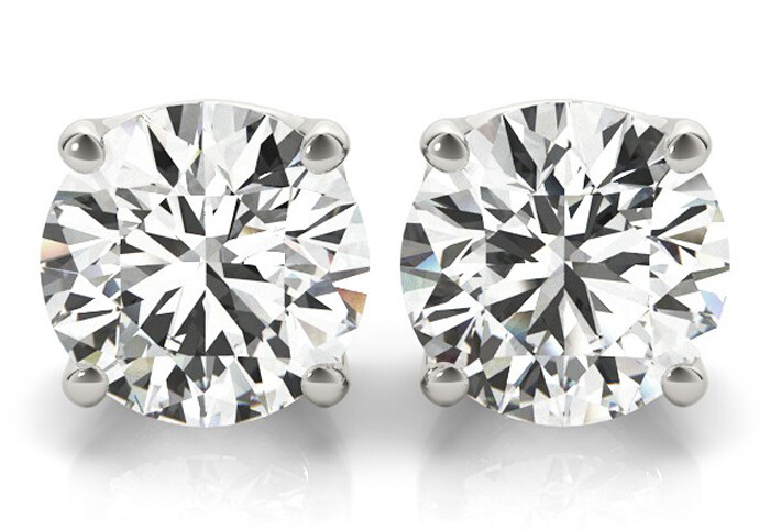 1 ct Round Diamond Studs 18k White Gold Earrings, GIA F VS1 report 1/2 ct each