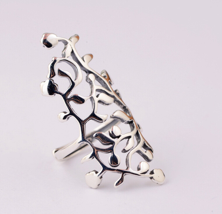 I05 Ring Silver 925 Vine Ornament Leaves Adjustable Size