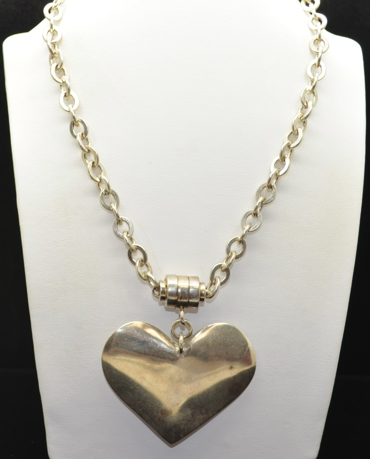 Sterling Silver Very Large Chain w/ Large Heart Pendant Necklace 17.0″ #FMG168