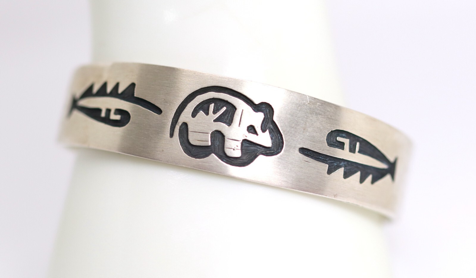 925 Sterling Silver Bangle MEXICO – Ethnic Decor Animal Blackened, L: 16cm