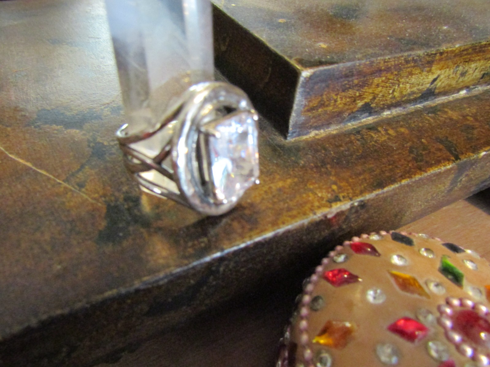 Large Cubic Zirconia Israel sterling ring size 10/2 pair earrings VGC