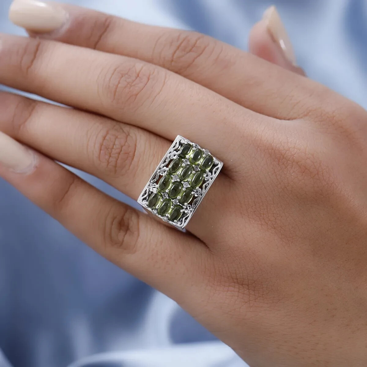 Italian Natural Vesuvianite and Zircon Ring in Plat Over Sterling 3.75 cts Sz 7