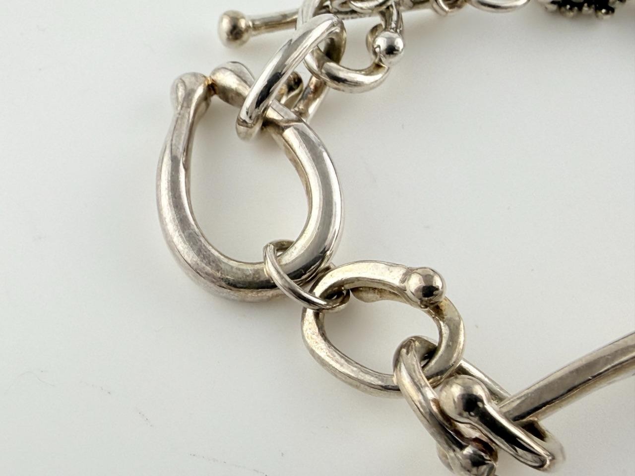 Michael Dawkins Sterling Silver Horsebit Chain Pearl Bracelet 6.5 Inch Length