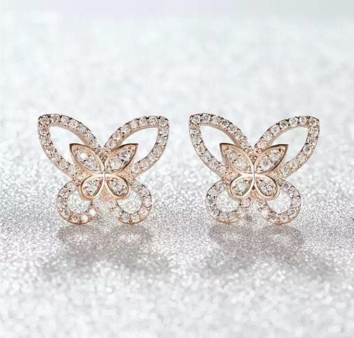 Butterfly Stud Earrings Rose Gold Cubic Zirconia Crystal Fashion Jewelry