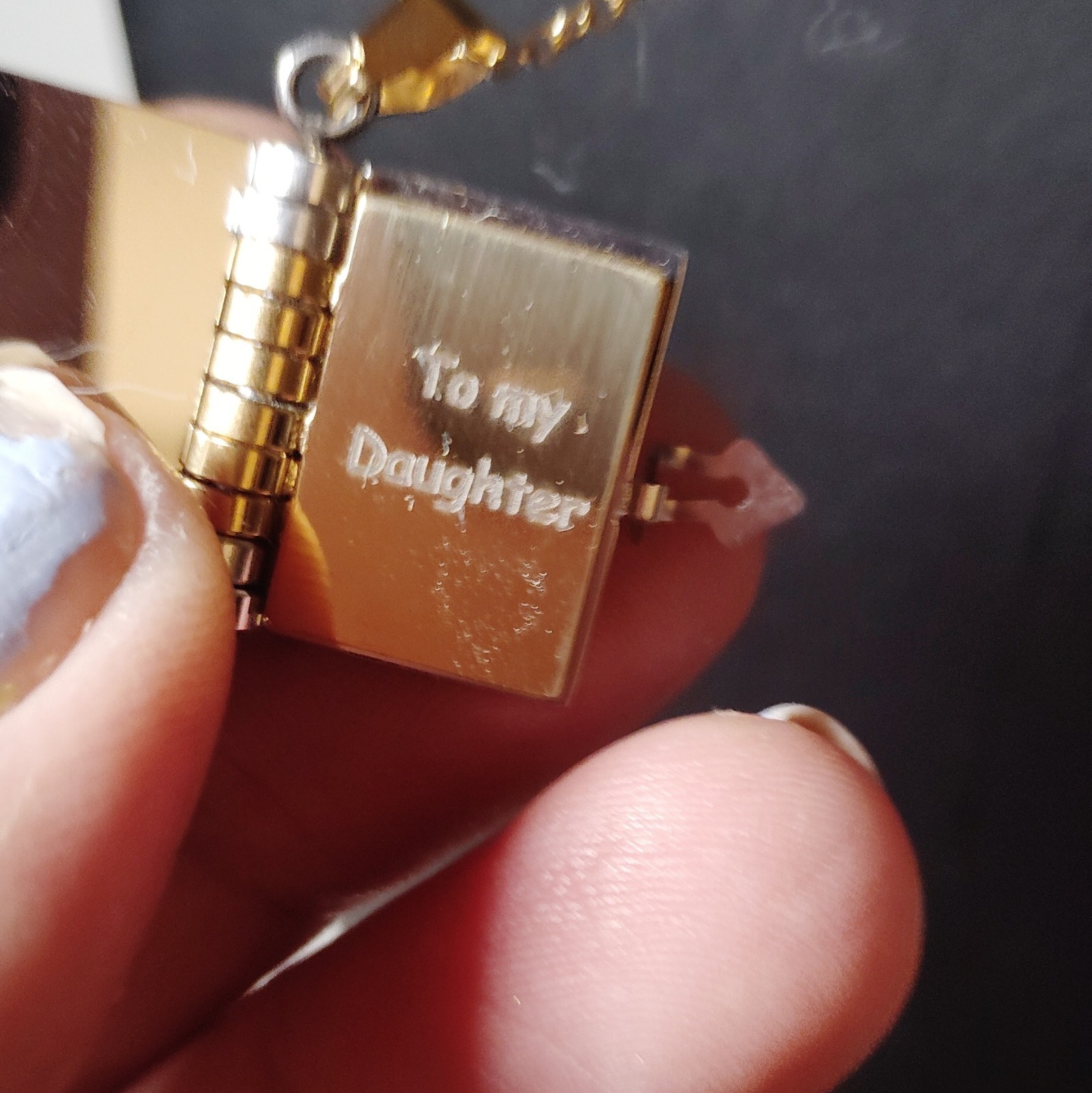 Gold Plated Cable Chain Necklace Rectangle Book Locket Pendant Engraved Love